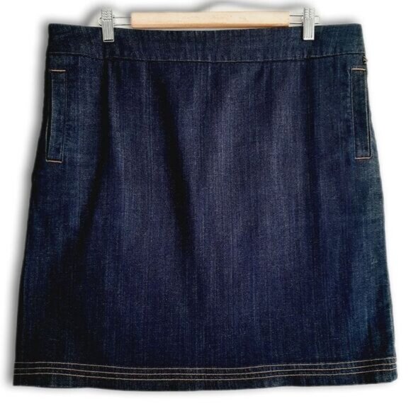 WHITE STUFF / Blue Jean Short Mini Skirt Decorative Stitching Detail Sz 16 - Picture 1 of 9